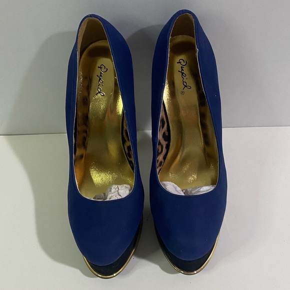 Qupid Women's 8 Blue Heels - Picture 1 of 8